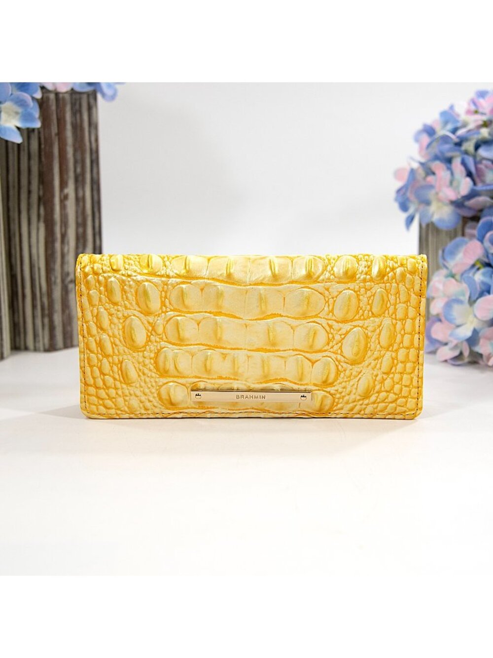 Brahmin Lemon Drop Ombre Melbourne Embossed Leather Ady Bifold Wallet NWT